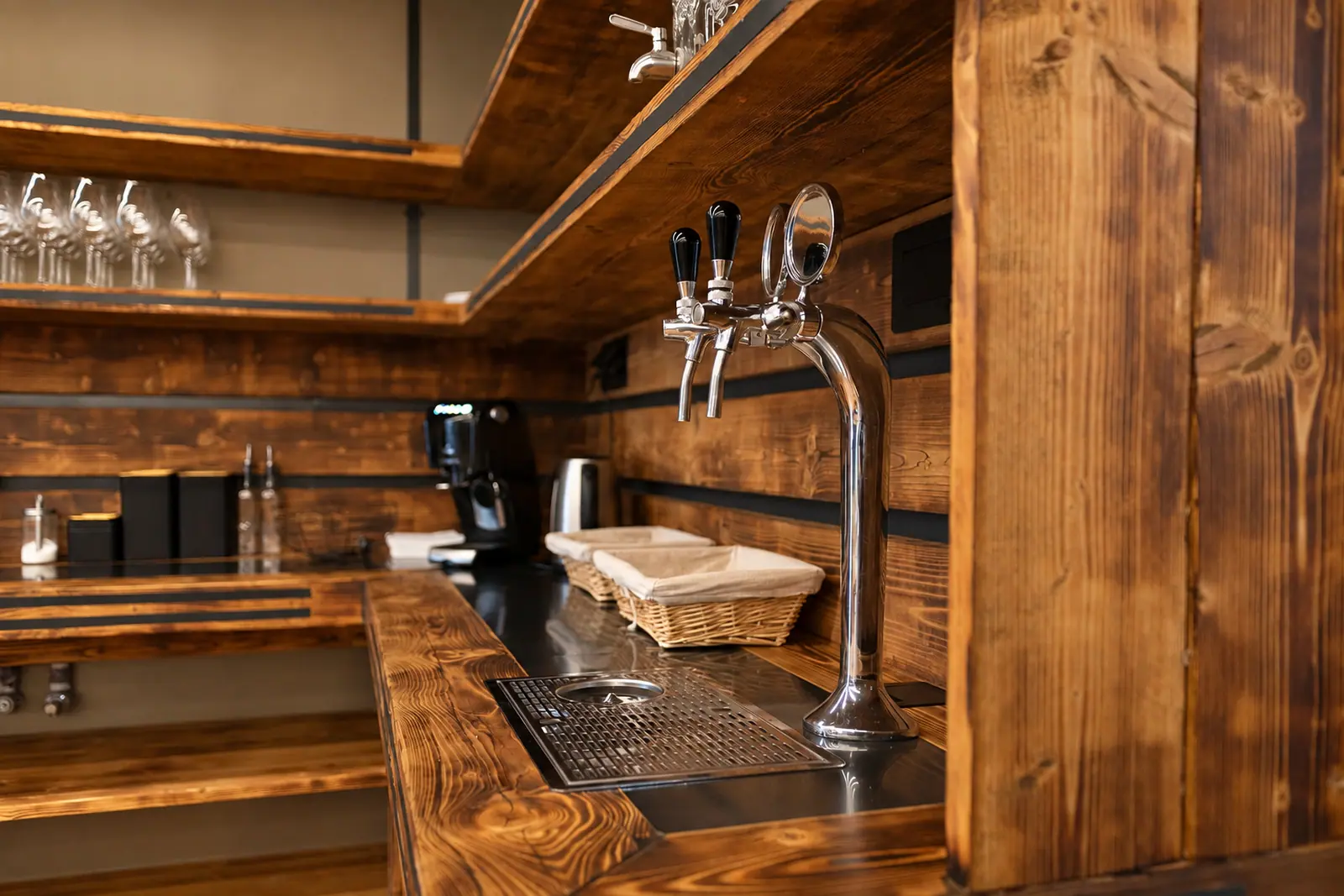 The clubhouse bar, with its tap and timber counter