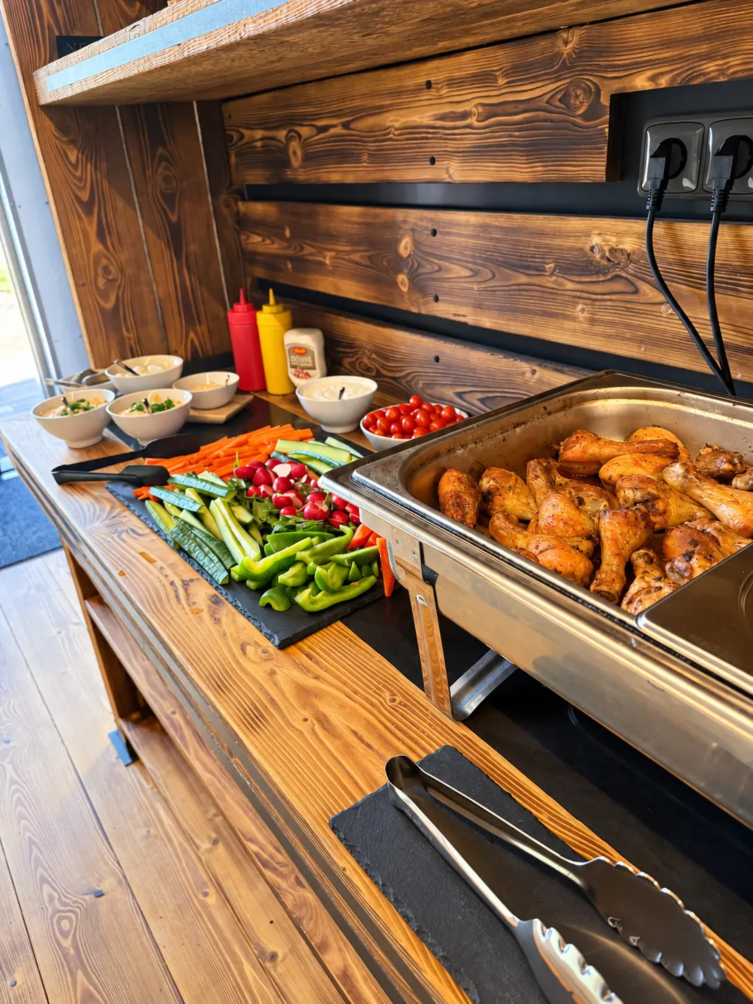 Roast meat and salads on the buffet counter